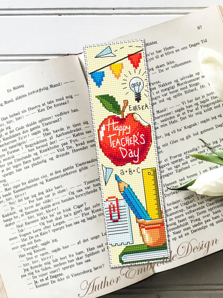 Teacher bookmark cross stitch pattern PDF download Happy teachers day, Handmade bookmark pattern digital PDF, Teachers day gift School #B350