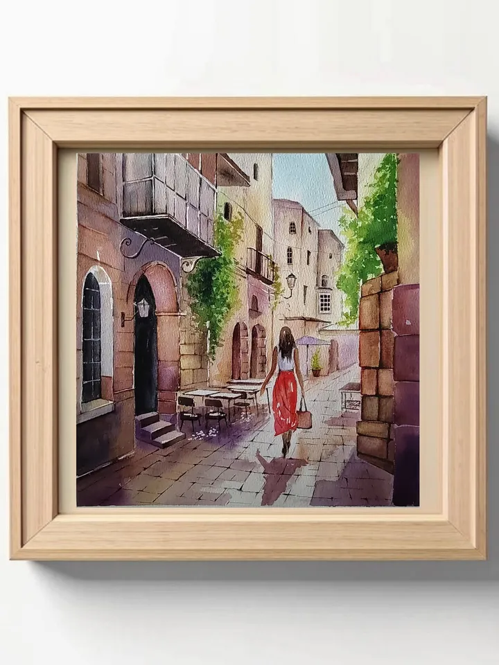 Original Watercolor Painting Cozy Urban Landscape Italy Street Artwork 27x33 cm by SoftWaves