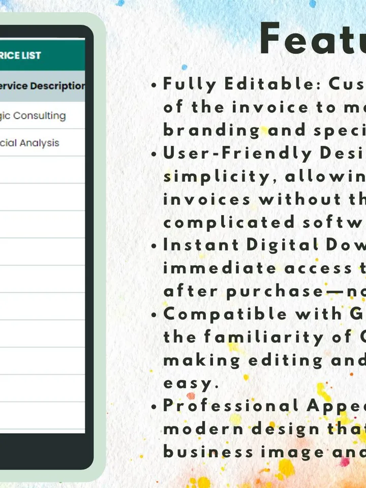Editable Professional Commercial Invoice Template | Easy to Use Digital Download | Google Sheets Invoice for Businesses and Freelancers