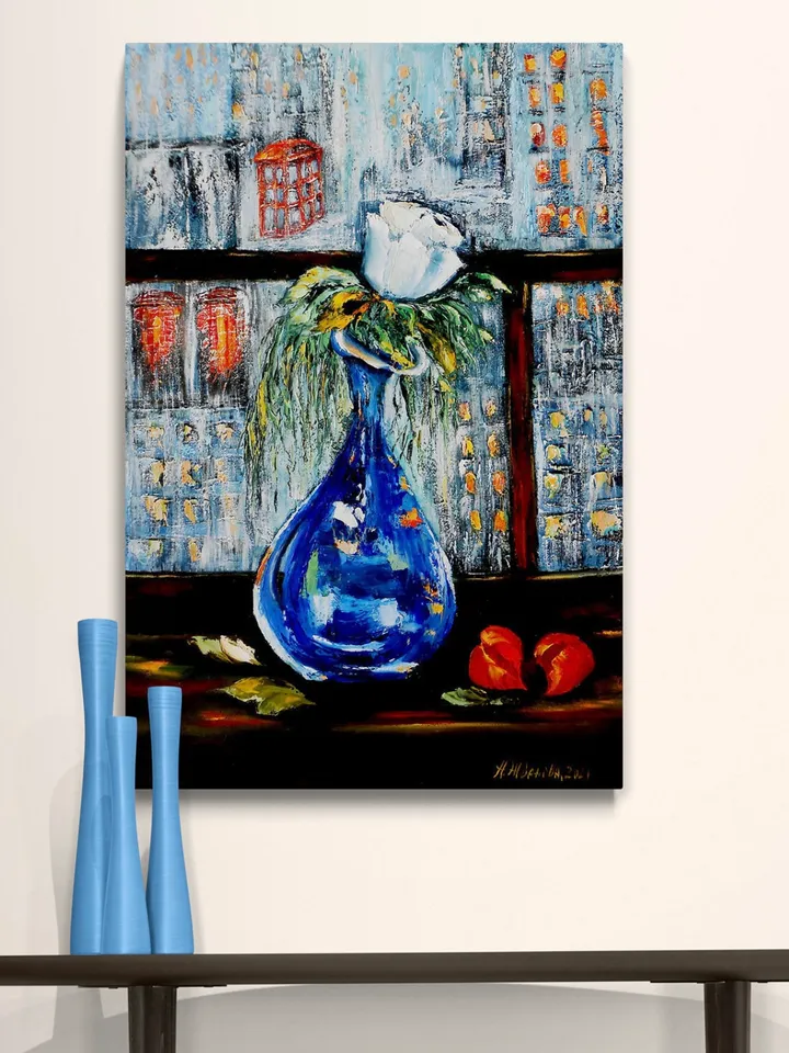 Original painting flower Rose, Floral oil painting on canvas