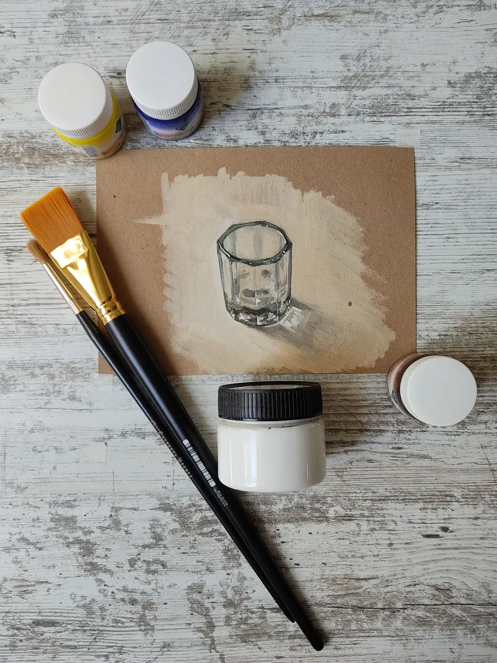 A Glass Cup. Original gouache painting.