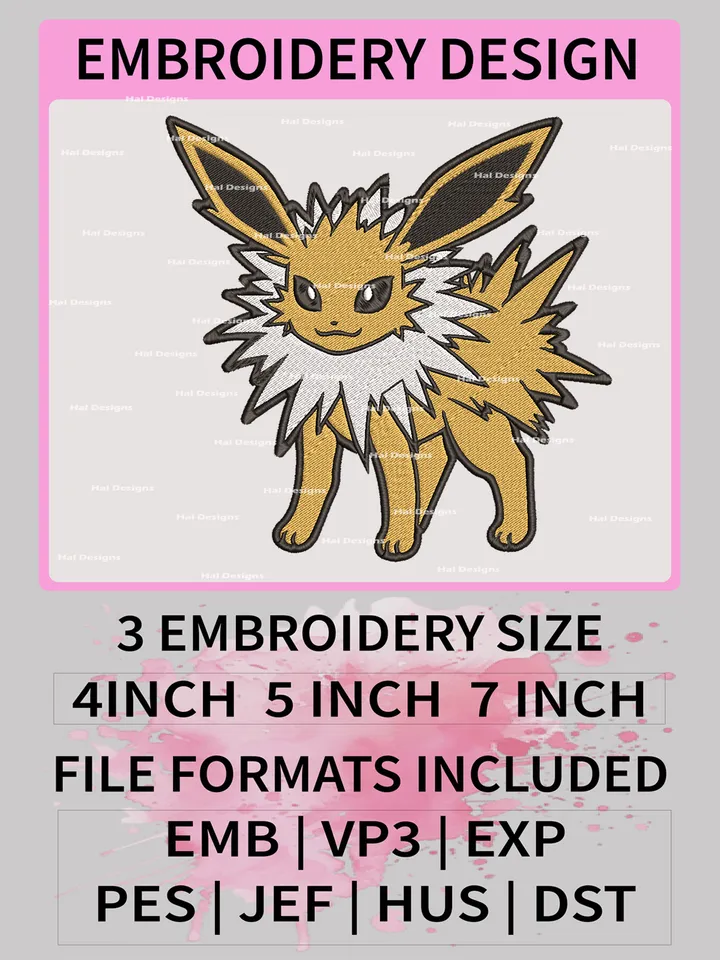 Pokemon Jolteon Embroidery Design, Pokemon Dmbroidery, Anime Design, Embroidery file, Digital download