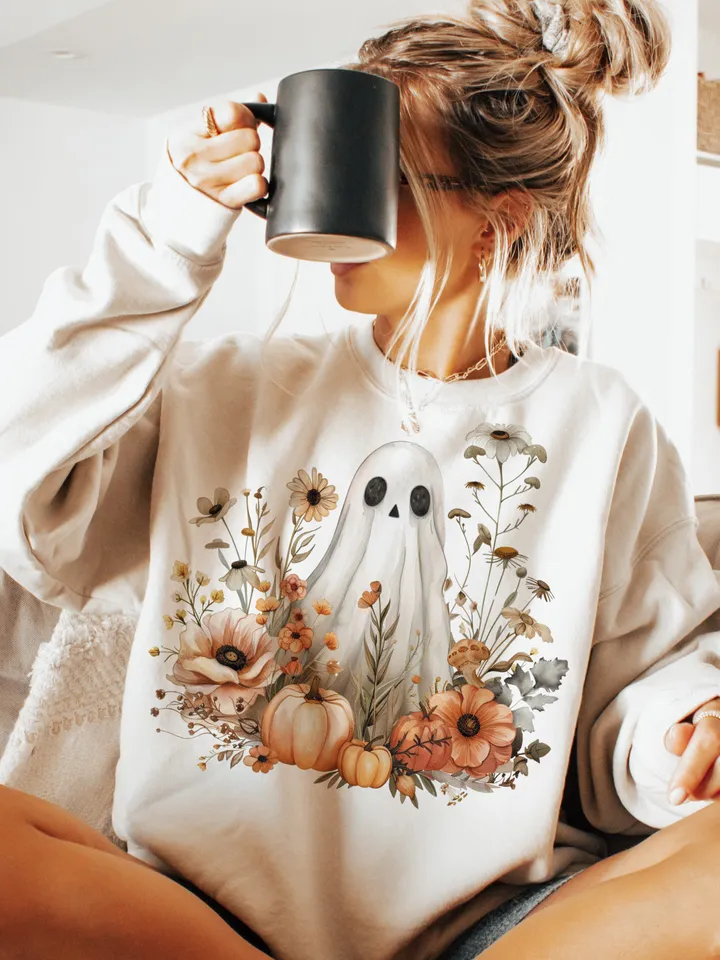 Halloween PNG, Spooky Ghost, Autumn sublimation design, Fall PNG, Pumpkins, leaves PNG, Watercolor Sublimation, Instant download, Ghouls