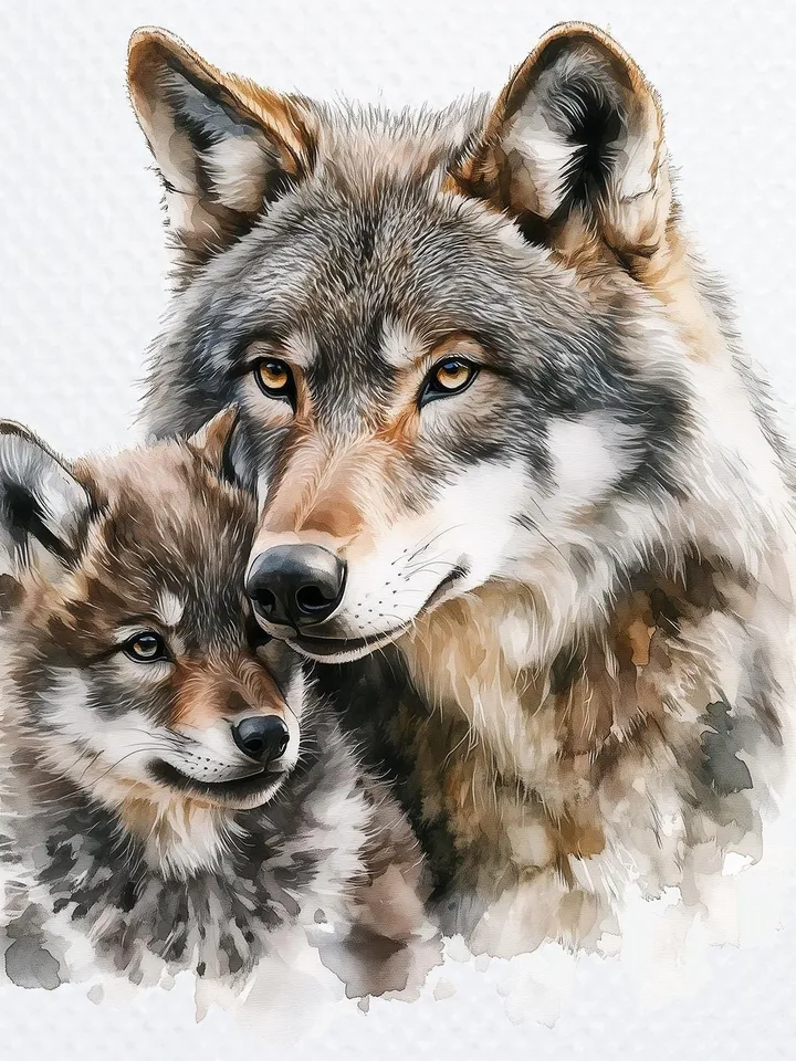 14 Wolf And Baby Wolf PNG Bundle, Little Wolf CubPrintable Watercolor clipart for sublimation, High Quality PNGs, crafting, junk journal