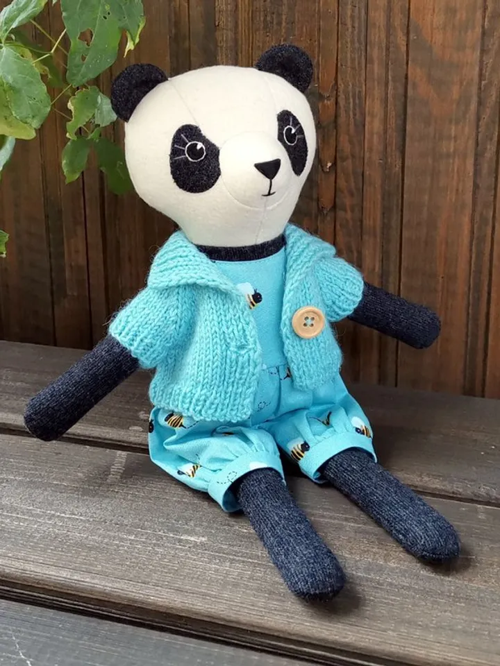 Panda soft toy, handmade plush doll, wool Chinese panda, textile stuffed toy