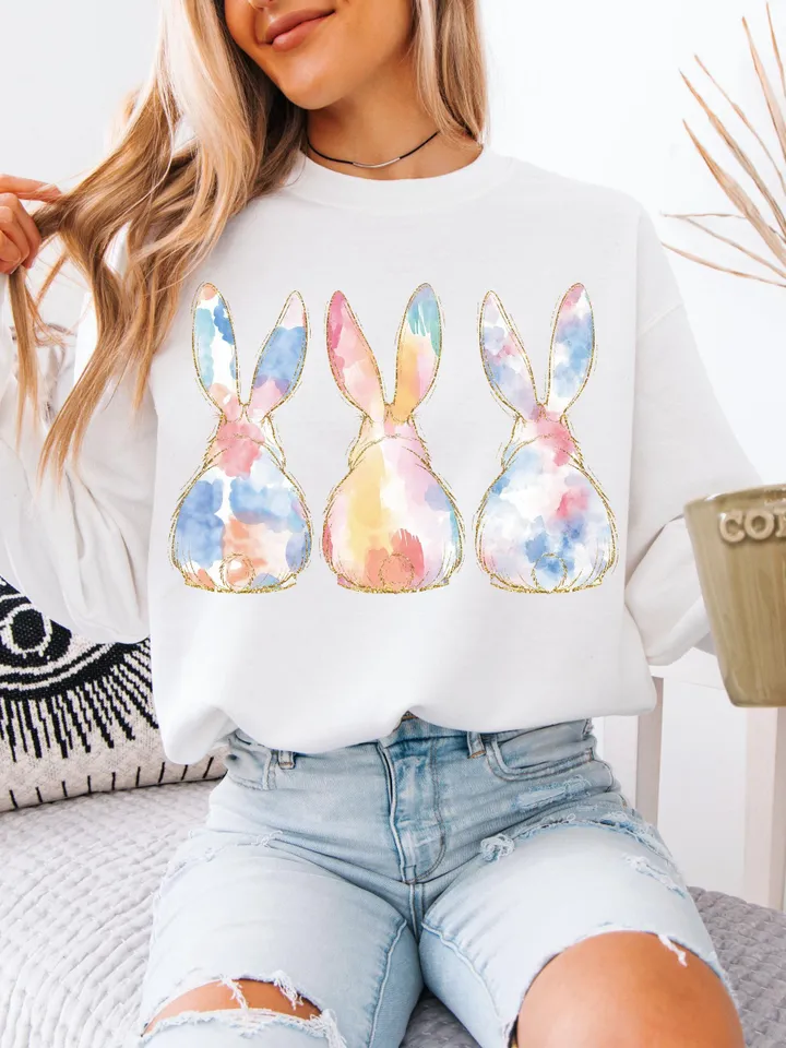 Soft Colors Bunnies PNG | Hand Drawn | Sublimation Design