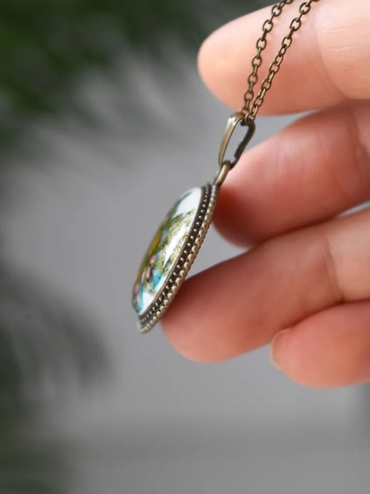 Real flower necklace. Pressed tansy Necklace. Botanical flower necklace.