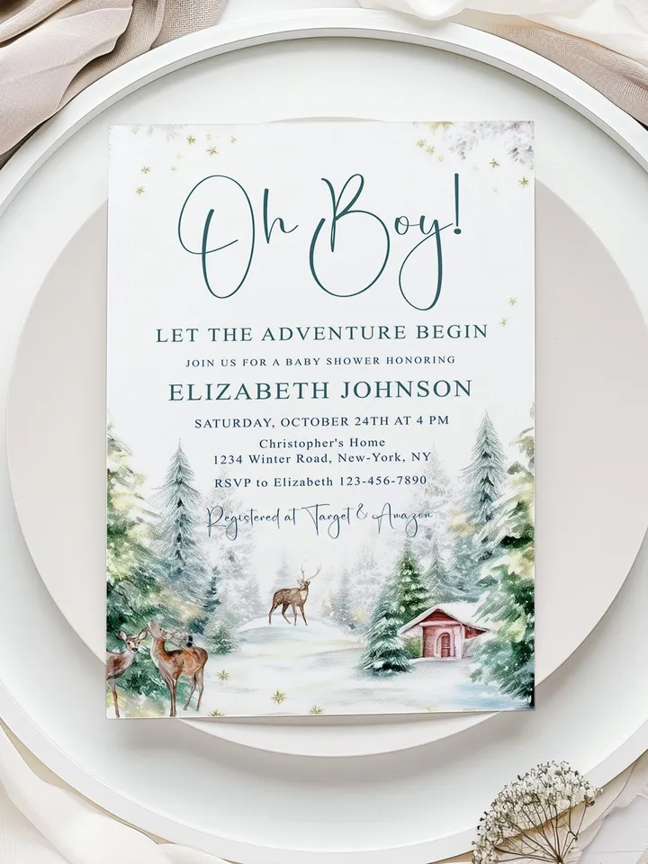 Winter baby shower invitation boy, Oh Boy baby shower invitation, Winter wonderland baby shower, Christmas baby shower - i129