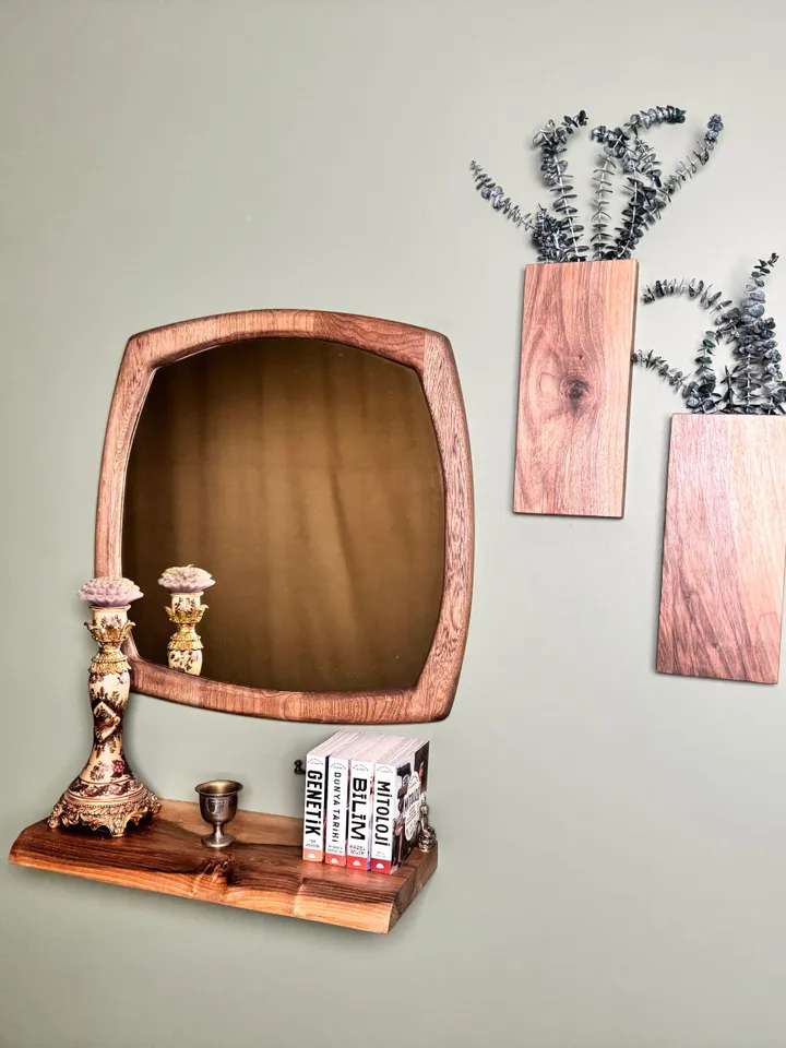 Square Mirror,White Oak Mirror, Walnut Framed Mirror, Mid Century Mirror, Organic Mirror, Wood Framed Mirror,Aesthetic mirror,Changing room.