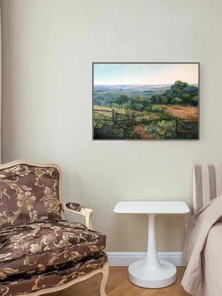 Original Landscape Meadow Oil Painting Field Wall Art Summer Landscape