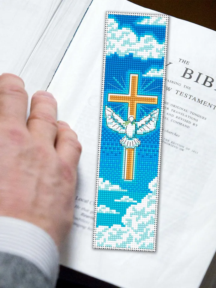 Christian bookmark cross stitch pattern PDF download Holy cross and white dove cross stitch chart, Bible bookmark pattern digital PDF #B443