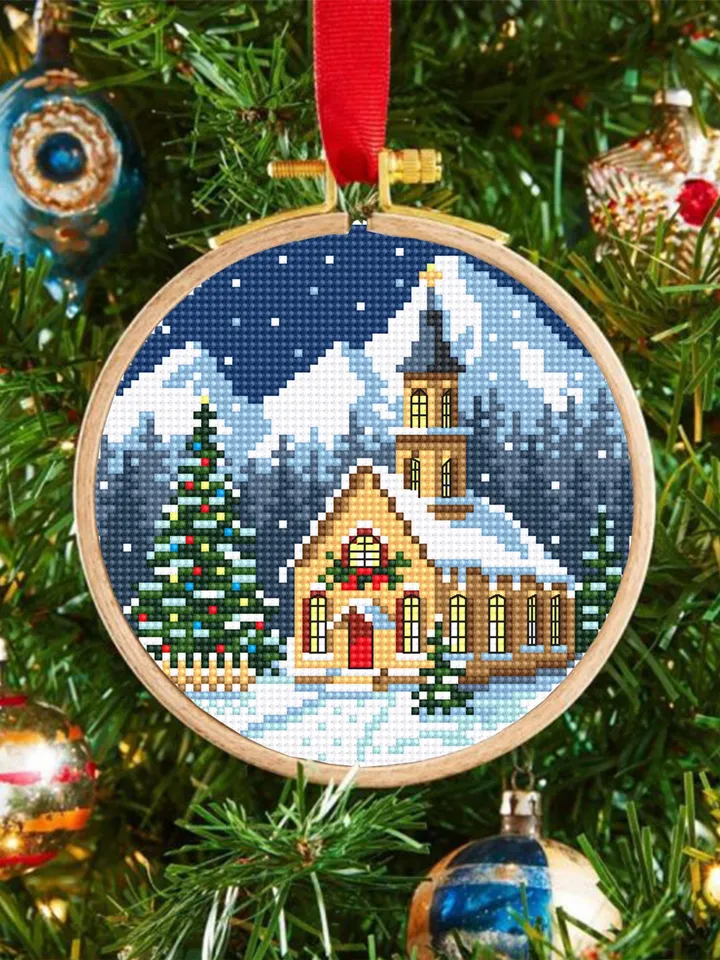 Christmas church cross stitch pattern PDF download Winter landscape cross stitch chart Christmas pattern digital PDF Christmas village #N179