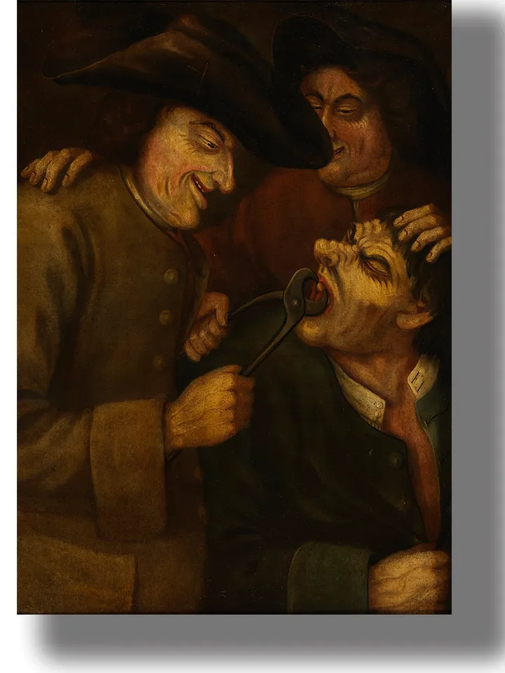 Blacksmith extracting a tooth.