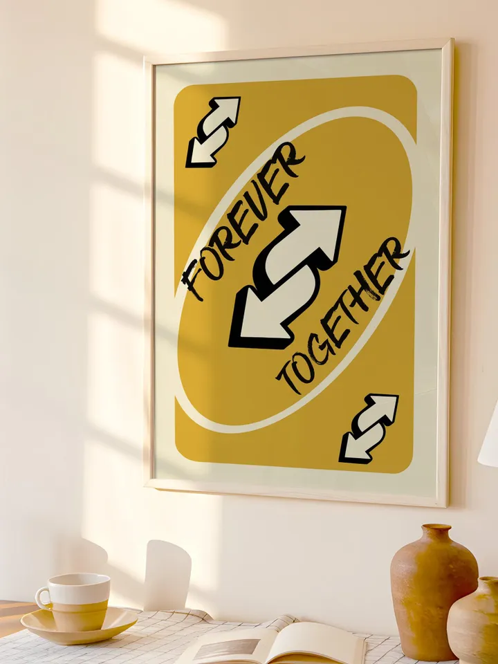 Forever Together play Reverse Card Wall Art Funny Meme Poster Digital Download Yellow Black Typography Pop Culture Print Game Room Meme Deco
