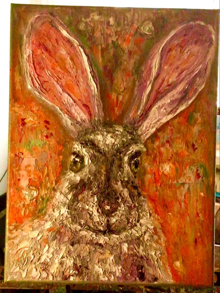 Hare painting,3 d canvas art,original oil painting,home decoration,kids room wall art,no frame needed.