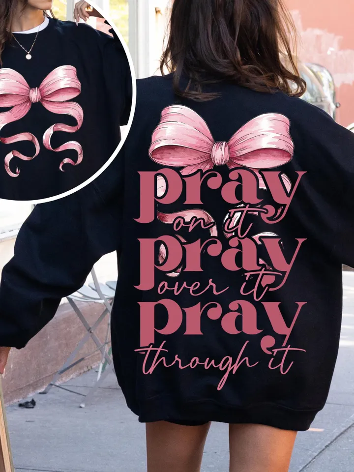 Pray On It Coquette Bow Bundle Png, Pink Sublimation Designs, Christian PNG, Trendy Shirt Designs, Pink Coquette Sublimations Png