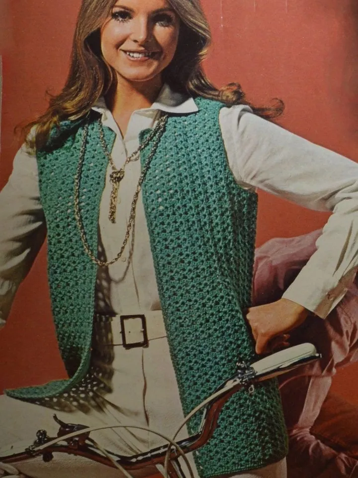Crochet pattern vest , vintage crochet pattern sleeveless vest jacket waistcoat tunic pdf INSTANT download pattern only pdf 1970s