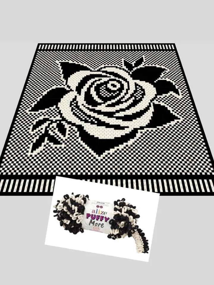 Loop yarn Finger knitted Rose Flower blanket pattern