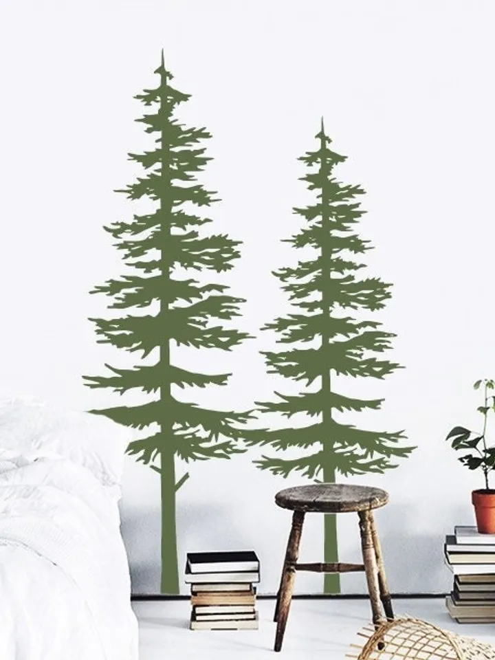 2 Pine Tree Decal - Forest Wall Decals - Tree Wall Decals, Forest Mural, Forest Scene Decals, Large Wall Decals, Children's Forest Decals