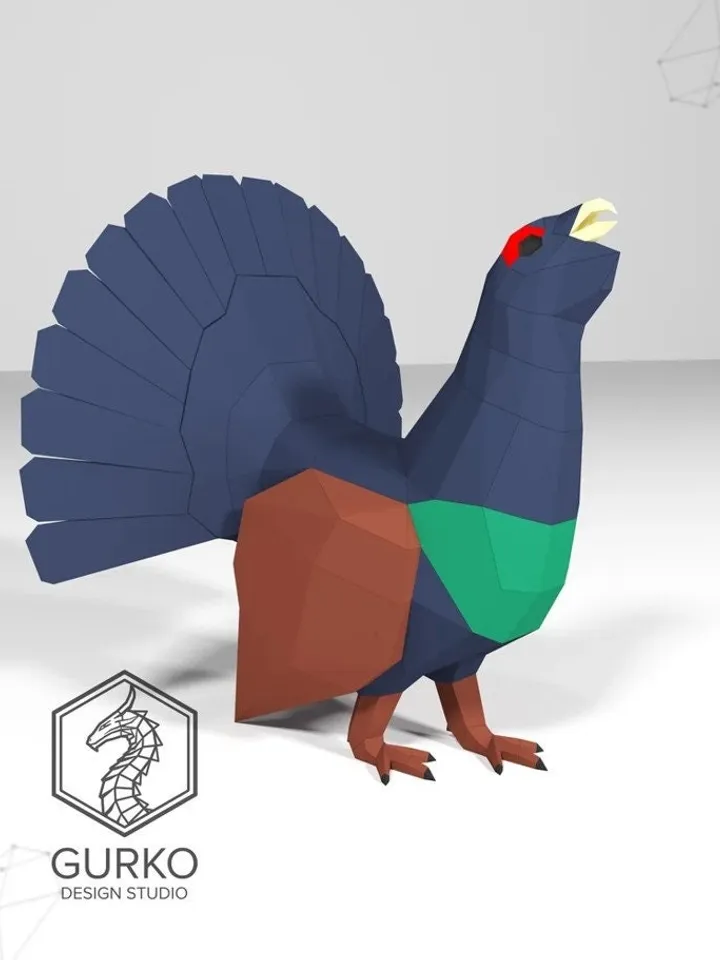 Wood Grouse Papercraft, Bird, Digital Template, PDF Download, Gurko, Low Poly, Pepakura, Origami Sculpture, Paper Party Decoration, DIY Gift