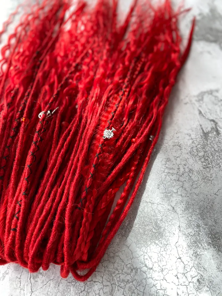 Red synthetic curly Double Ended Dreadlocks, Ready to ship