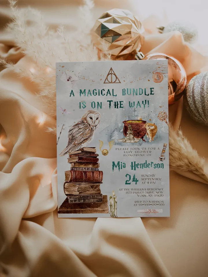 Winter Wizarding World Baby Shower Set; Christmas Magic School Baby Shower Template; School of Wizard Baby Shower invitation template; ms7