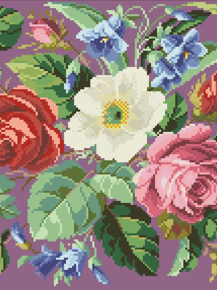 Antique Cross Stitch Pattern Victorian Flowers Counted Digital Download PDF