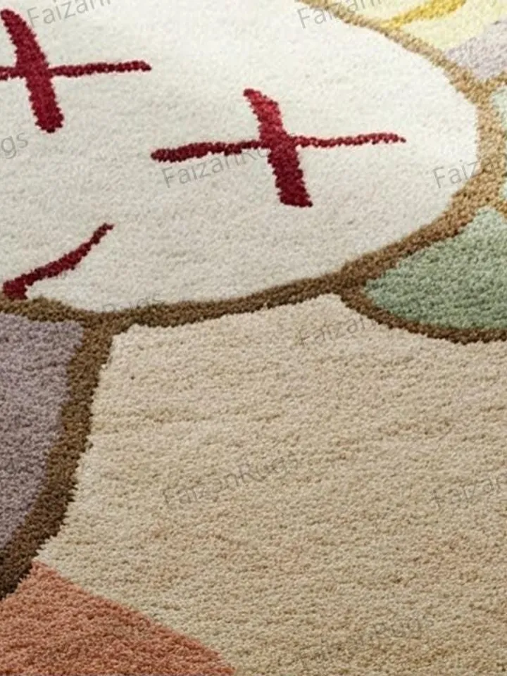 Kaws rug, Multi Color Round Hand Woven 100% Wool Rugs for kids room l Living room l kaws rug, Various size 4x4,5x5,6x6,8x8,7x7, kaws theme