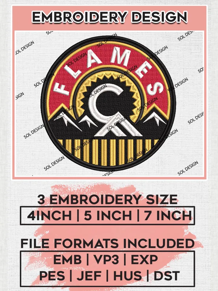 NHL Calgary Flames Circle Logo Embroidery Files, NHL Calgary Flames Machine Embroidery Designs, NHL Embroidery Designs, NHL Machine Embroidery Designs, Digital Download