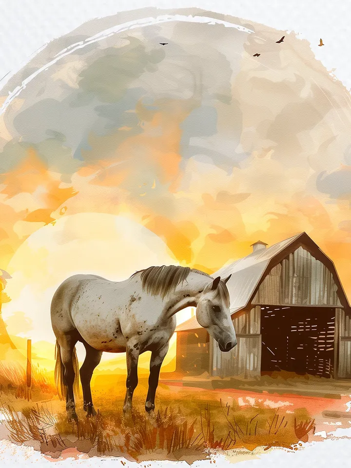 20 Farmyard in Sunrise Clipart, Printable Watercolor Farm landscape clipart for sublimation, High Resolution, junk journal, Paper craft