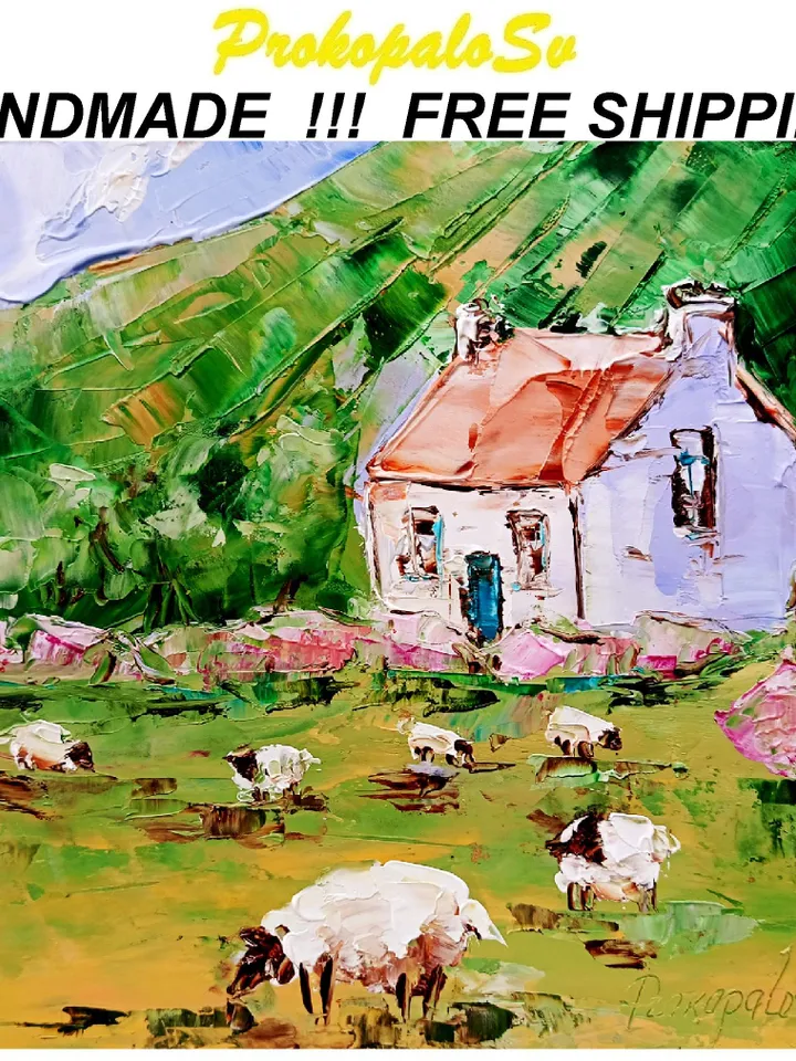 Ireland Painting Sheep Original Art Irish Landscape Oil Painting Farm Small Artwork