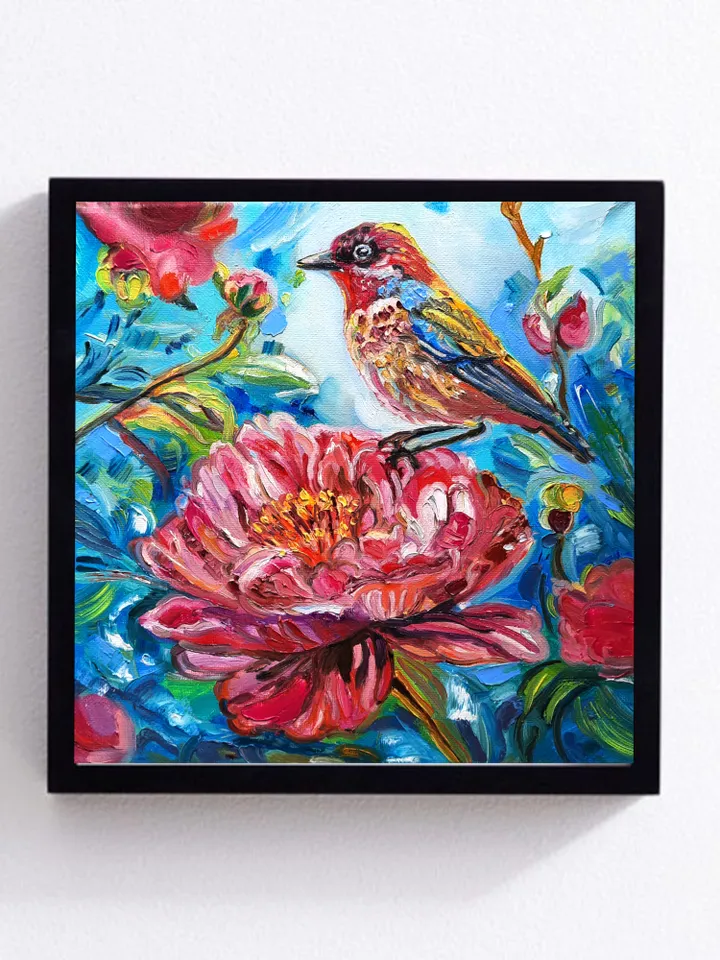 Bird Red Art Original Oil Painting Oil on canvas