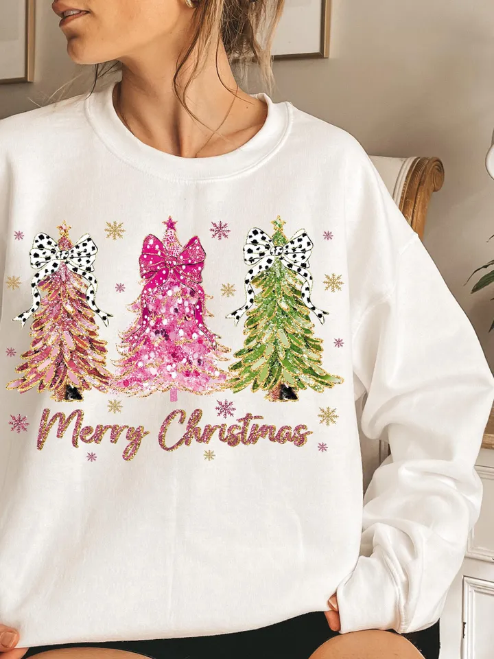 Colorful Coquette Glitter Christmas Tree Png, Girly Christmas Tree Design, Bright Color Merry Christmas Coquette Bow Dalmatian, brushstroke