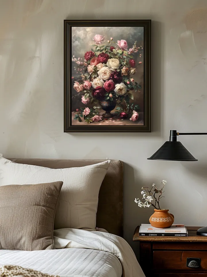Set of 3 Digital Art Print Vintage Renaissance paintings of roses, daisies and marigold flowers. Wall art. Home Decor. Instant download.