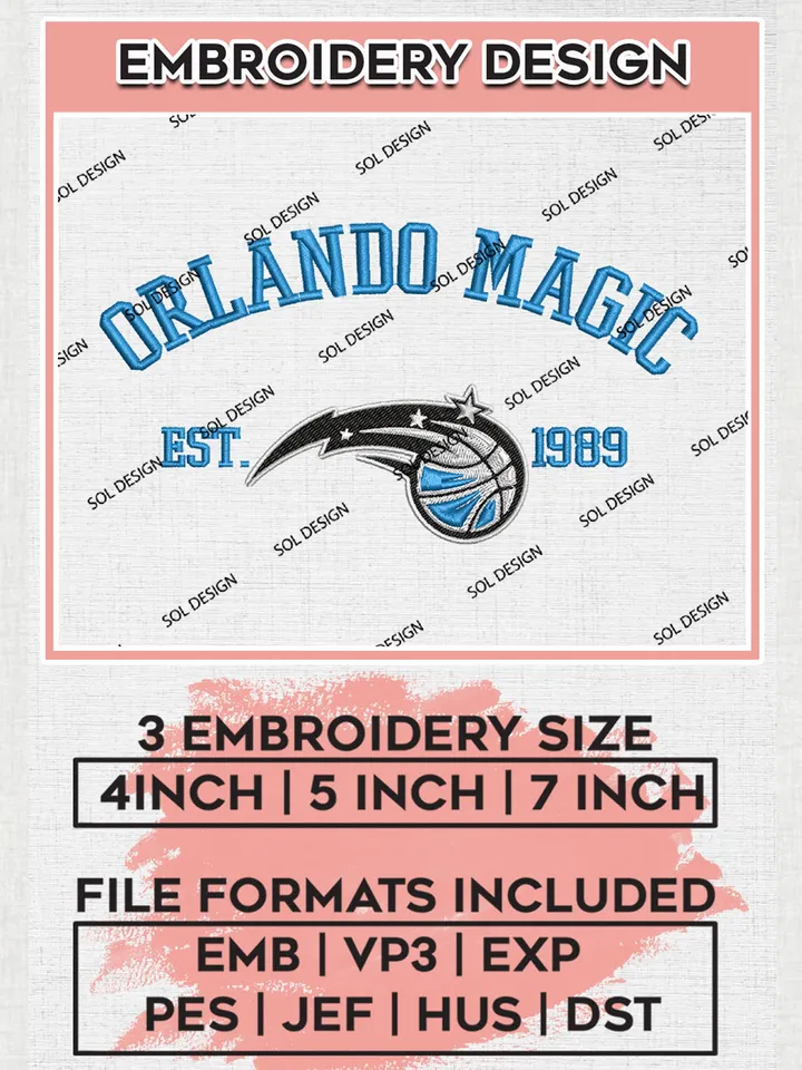 NBA Orlando Magic Basketball Team Est Logo Embroidery Design, NBA Orlando Magic Logo Embroidery Files, Basketball Team Machine Embroidery, Machine Embroidery Design
