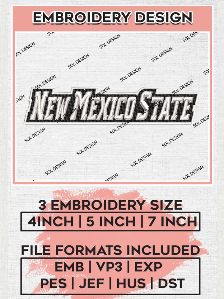 NCAA New Mexico State Team Wordmark Logo Embroidery Design Files, NCAA New Mexico State Aggies Machine Embroidery, NCAA Teams, Game Day, 3 sizes, NCAA Machine embroidery designs, Digital Download