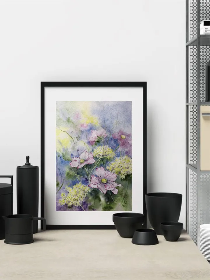 Flowers Original Painting Wildflowers Watercolor Floral Wall Art Meadow Painting