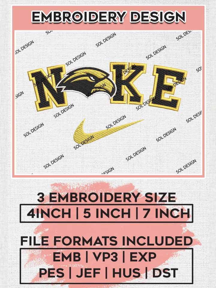 Nike Southern Miss Golden Eagles Machine Embroidery Design, NCAA Southern Miss Golden Eagles Embroidery Design files, NCAA Embroidery Designs, NCAA Machine Embroidery Designs, Digital Download
