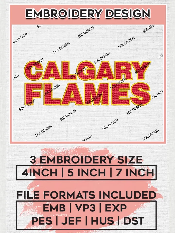 NHL Calgary Flames Word Logo Embroidery Designs, NHL Flames Machine Embroidery Designs, NHL Embroidery Designs, NHL Machine Embroidery Designs, Digital Download