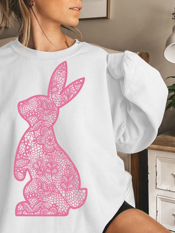 Lace Bunny Easter Png, Easter Png, Floral Bunny Png, Floral Chinoiserie Png, Bunny png, Girly easter png, Spring png, Lace Bunny Png