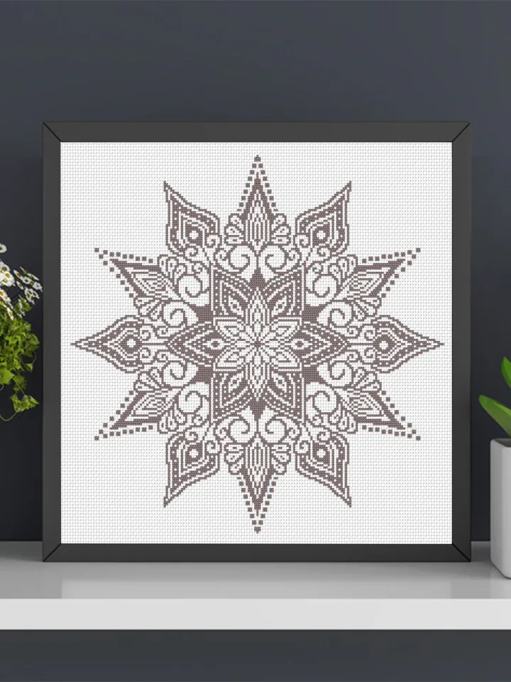 Monochrome mandala cross stitch pattern download PDF Flower mandala pattern digital PDF Floral ornament cross stitch chart Home decor #M181