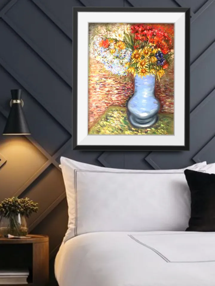 Vase of flowers,impressionistic soft pastel painting on pastelmat,gift for her,original wall art.