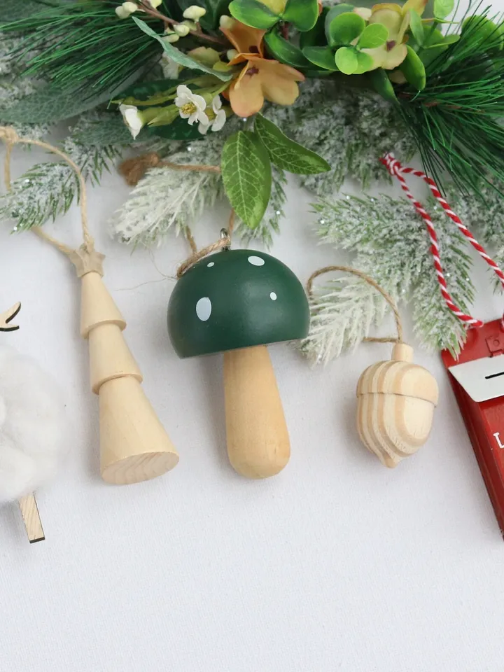 Christmas reindeer ornament wood/wool decor Winter Festive hanging deer decoration
