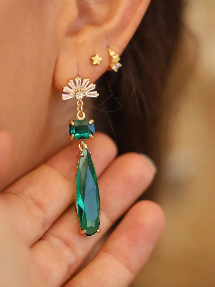 Emerald Statement Wedding Earrings, Swarovski Crystal Chandelier Bridal Earrings, Teardrop Gatsby Earrings, Art Deco Statement Jewelry, Gift