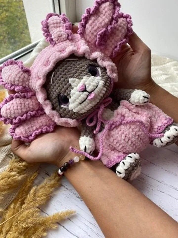 PDF Amigurumi Cat Axolotl pattern, Crochet mexican Axolotl, pink salamander pattern, crochet Axolotl plush toys