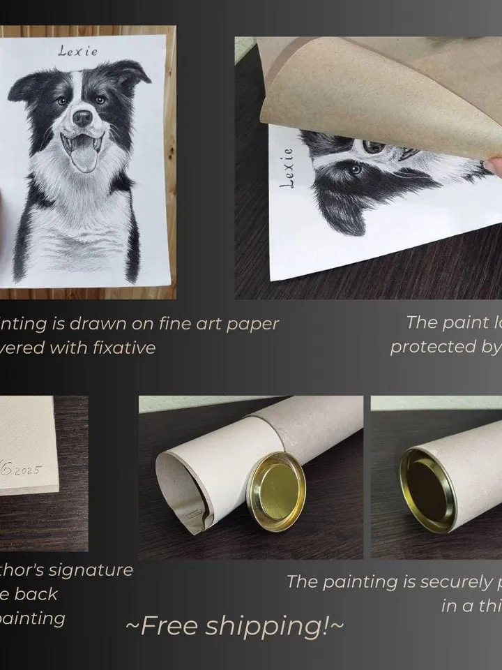 Custom graphite pencils pet portrait | Custom Hand painted Dog portrait | Custom Dog portrait | Hand drawn pet portrait