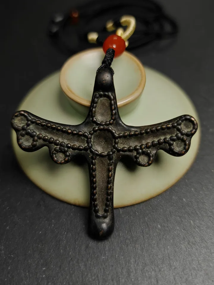 Authentic Tibetan Dragonfly Pendant,Thokcha Protection Charm, Gandhanra Antique Tibetan Buddhist Amulet,56×60mm