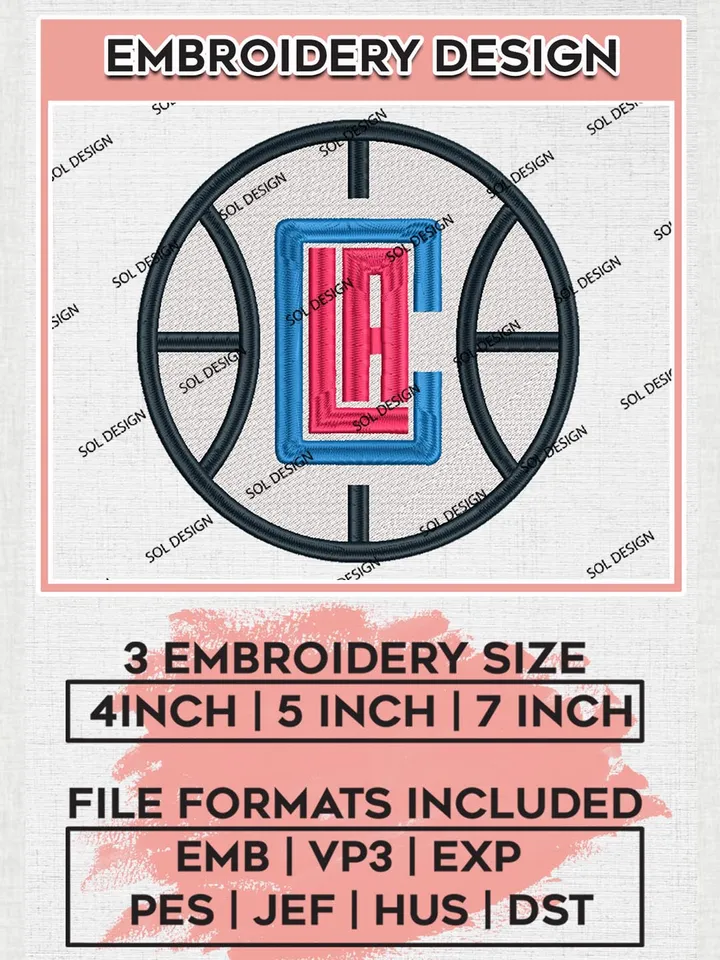 LA Clippers Embroidery Design, NBA Clippers Embroidery File, NBA Machine Embroidery Design, Instant Download, Digital Download