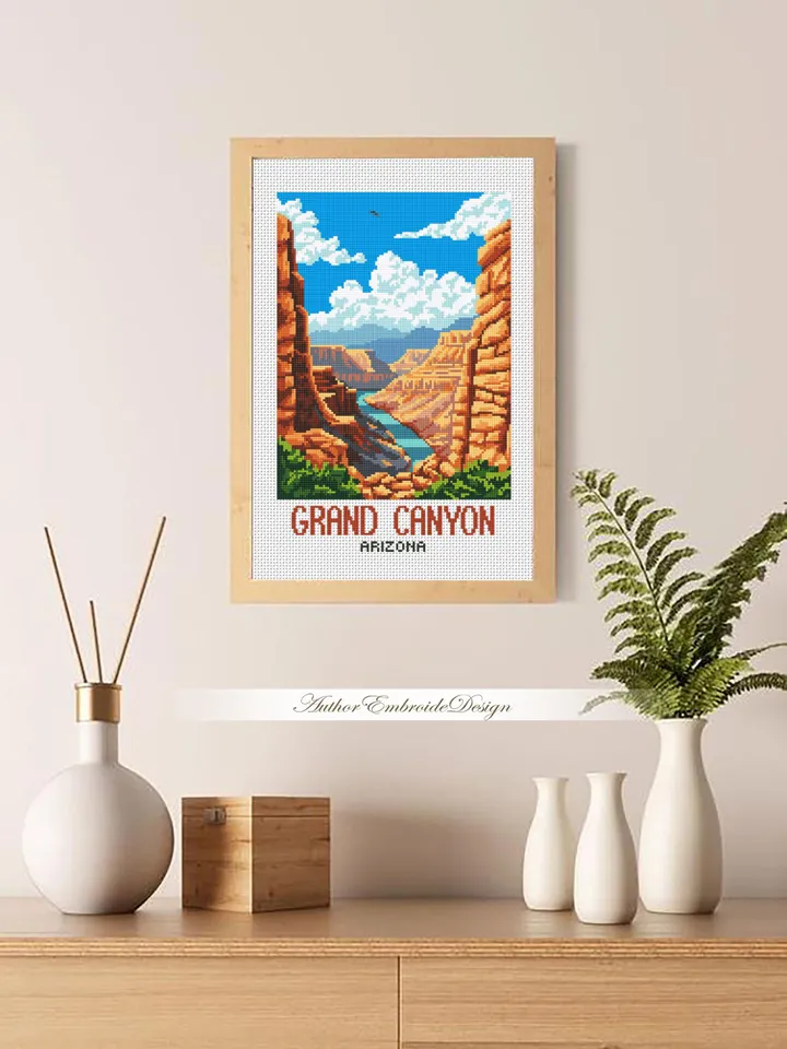 Grand canyon national park cross stitch pattern PDF download Travel poster cross stitch chart, Mountain landscape pattern digital PDF #L98