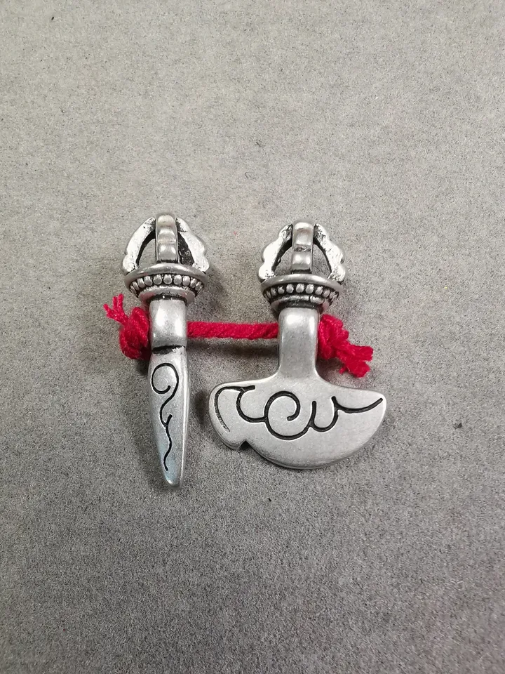 Gandhanra Antique Tibetan Amulet Pendant,Mini Phurba and Kartika(knife of the dakinis) ,for Prayer Bead Counter,Mala Accessories